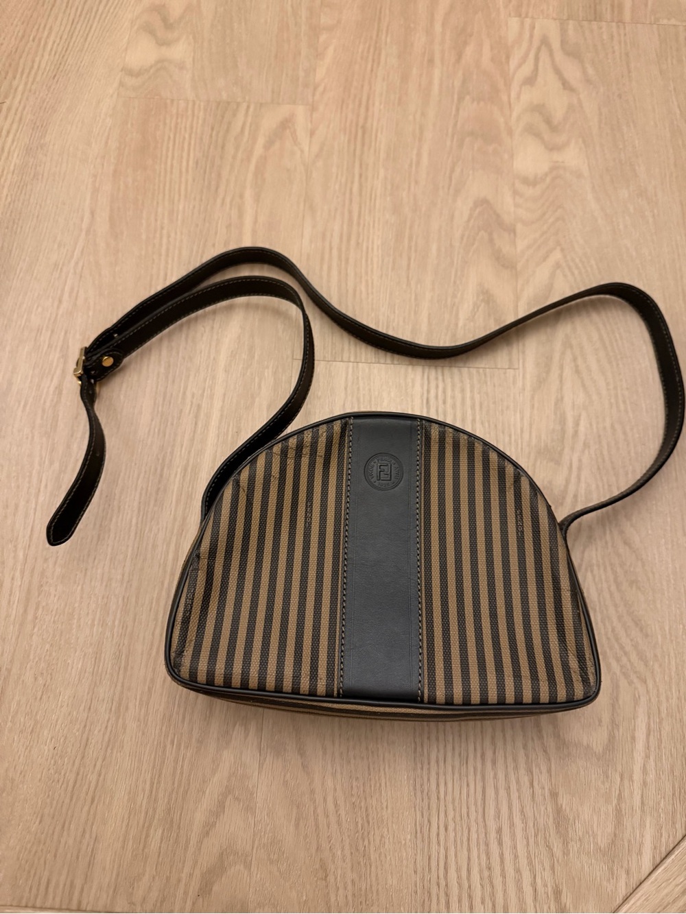 Fendi Brown and Black Striped Crossbody Purse - Dupe